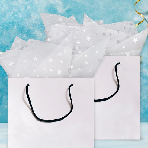 MR FIVE 100 Sheets White with Silver Star Tissue Paper Bulk,20" x 14",Silver Star Tissue Paper for Gift Bags,Silver Star Tissue Paper for Birthday...