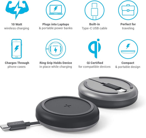 TYLT Medallion- Portable QI Wireless Charging Pad, Fast Wireless Charger QI Certified 10W Max Compatible with Apple, Samsung, Wireless Buds, and O...