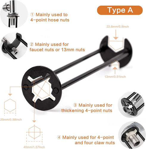 2PCS Basin Wrench, Faucet Wrench for Tight Spaces, Multifunctional Plumbers Wrench, 7 Sizes Sink Drain Plumbing Wrench, Under Sink Wrench Faucet T...