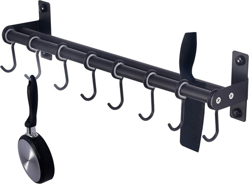 Dseap Pot Rack - Pots and Pans Hanging Rack Rail with 8 Hooks, Double Bars, Pot Hangers for Kitchen, Wall Mounted,Black...