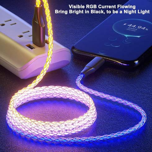IHAO RGB USB A to Type C Fast Charging Cable Phone Charger High Data Speed Light Up Colourful RGB Current Flowing for All USB C Device-39 Inches...
