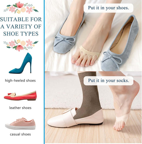 5Pairs Invisible Breathable Honeycomb Fabric Ball of Foot Pads, Thickened Soft Metatarsal Cushions Socks for Flats High Heels, Prevention Pain Rel...
