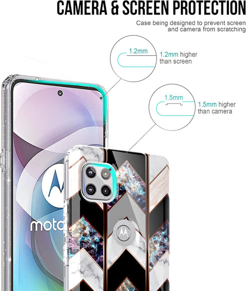 BAISRKE for Moto G 5G Case,Motorola One 5G Ace Case Shiny Rose Gold Wave Geometric Marble Shockproof Clear Hard Back Cover - Black...