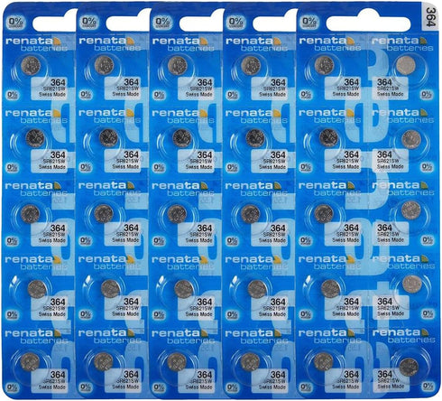 Renata 364 SR621SW Batteries - 1.55V Silver Oxide 364 Watch Battery (50 Count)...