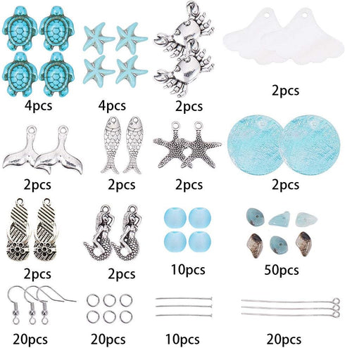 SUNNYCLUE 1 Box DIY 10 Pair Starfish Crab Mermaid Turquoise Earring Making Kit Summer Hawaii Ocean Beach Earrings Jewelry Making Supplies Christma...