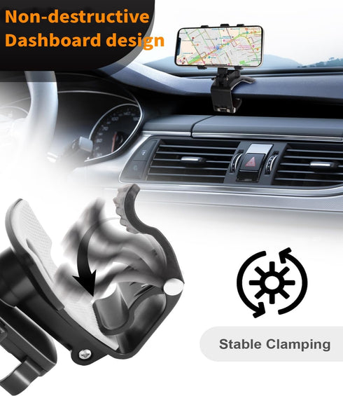 Car Phone Mount, Adjustable Cell Phone Holder for Car 360 Degree Rotation Dashboard Clip Mount Car Phone Holder Compatible for iPhone Samsung All ...
