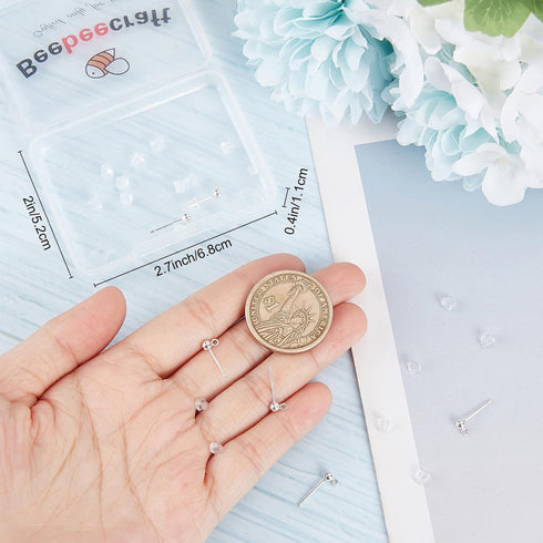 Beebeecraft 1 Box 10Pcs Ball Stud Earring Findings 925 Sterling Silver Stud Earring Posts Finding Kit with Loop and Plastic Ear Nuts for Women Jew...