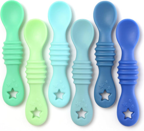 Silicone First Stage Baby Spoon Set – Baby Led Weaning - Self Feeding Utensils for Infants & Toddlers … (Seaside Palette Stage 1 Spoons)...