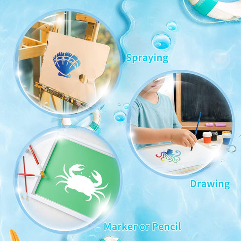 64 Pieces Stencils for Painting, Small Reusable Sea Life Mermaid Stencil, Art Craft Template for Painting on Wood, Wall, Fabric, Rock, Chalkboard,...