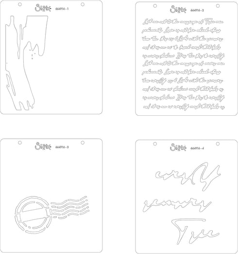 Sizzix Layered Reusable Crafts 4PK Scroll Text by Olivia Rose | 664916 | Chapter 4 2022 Stencils, Mulitcolour...