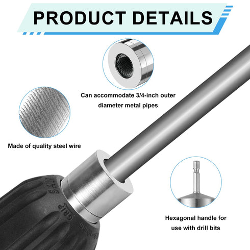 Metal Copper Pipe Cleaner, Drill Pipe Cleaning Brush with Replaceable Brush Electric Drill Pipe Cleaning Brush Metal Pipe Tube Cleaning Brush for ...