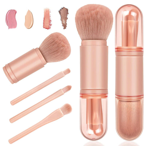 Travel Makeup Brushes Set: 4 in 1 Small Travel Makeup Brushes Mini Facial Makeup Brushes Retractable Makeup Brush Professional Foundation Blending...