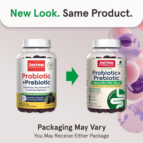 Jarrow Formulas Probiotic+ Prebiotic 2 Billion Live Cells Supplement, Digestive Health and Immune Support, 60 Blackberry Flavor Probiotic+ Prebiot...