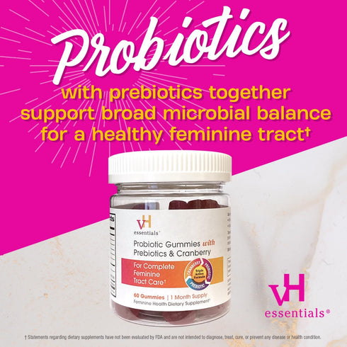 vH essentials Probiotic Gummies with Prebiotics & Cranberry, Concentrated Extract for Urinary Tract Health, Supports Vaginal Microflora Balance fo...