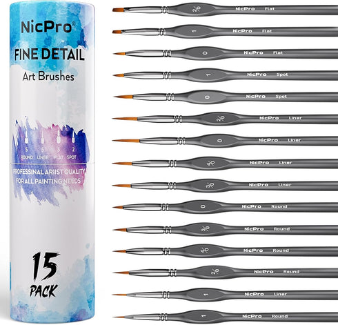 Nicpro Miniature Paint Brushes Set, 15PCS Fine Tip Detail Paint Brush, Artist Micro Thin Detail Brush for Miniature, Modle, Paint by Number, Rocks...