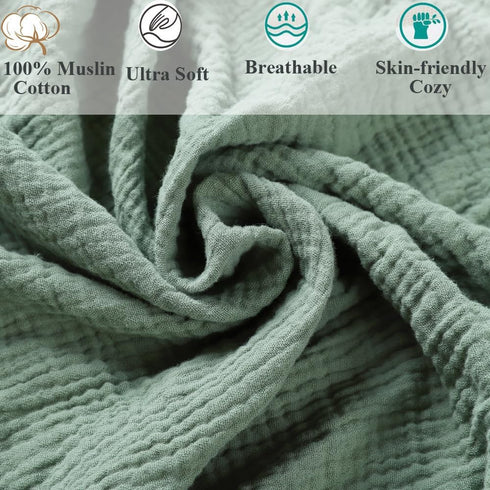 Muslin Fitted Crib Sheet with 4 Pack Muslin Baby Washcloths 12"x 12" Love Rainbow Stras,Cotton Stylish Boho Super Soft for Baby Roman Green...