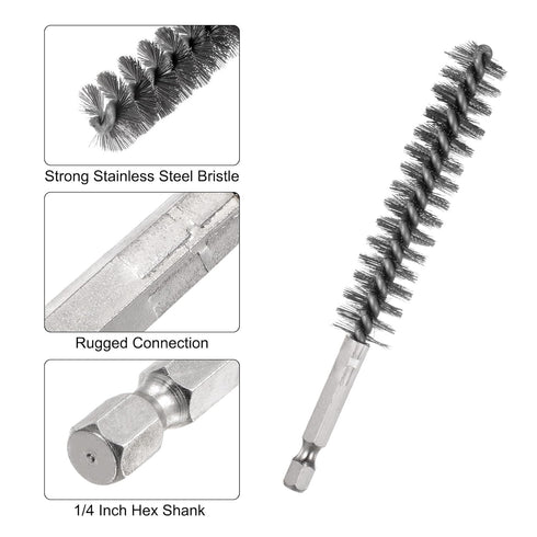 5Pcs Bore Brush Stainless Steel 15mm Dia Cleaning Twisted Wire Brush Tube Pipe Cleaner with Handle 1/4 Inch Hex Shank for Tubes, Ports, Bearings...