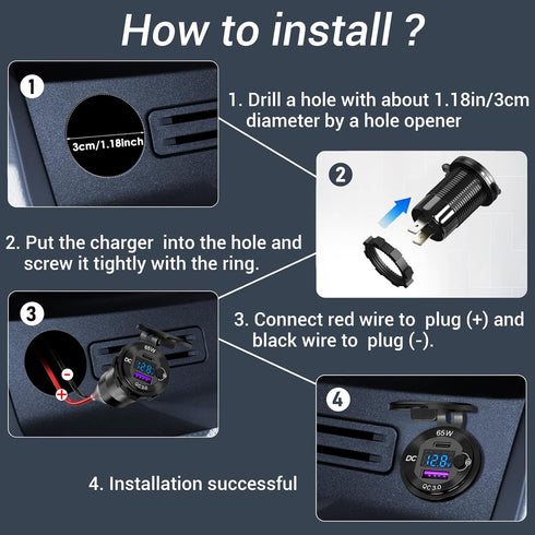83W 12 Volt USB Outlet Built-in Boost USB C Laptop Car Charger: Ouffun 65W PD3.0 and 18W QC3.0 Car USB Port Aluminum Socket with Button Switch Sma...