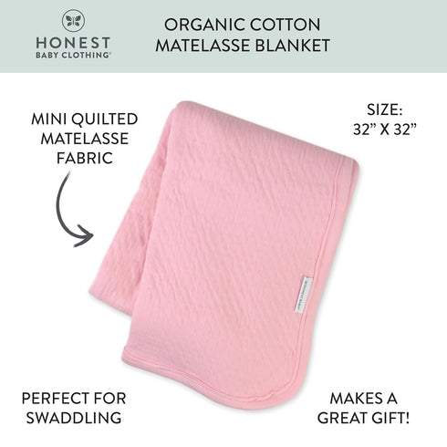 HonestBaby Organic Cotton Matelasse Reversible Receiving Blanket, Pink, One Size...