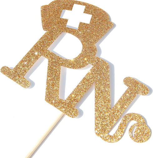 RN Cake Topper, Congrats Grad Nurse Cake Decor, 2025 Nursing School Graduation Party Decorations Supplies,Gold Glitter...