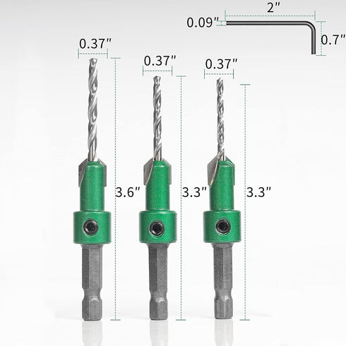KOWOOD Pro Countersink Drill Bit Set # 6, 8, 10, 3-Piece for Wood,High Speed Steel Woodworking Carpentry Reamer with 1 Free Hex Key Wrench...