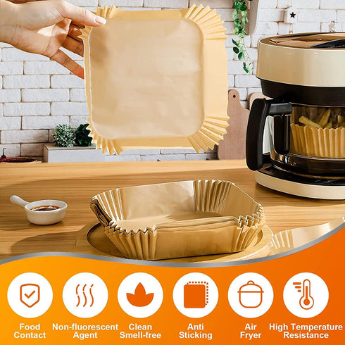 Air Fryer Disposable Paper Liners Square, 7.9 Inch Air Fryer Parchment Paper Liner 100 PCS, Non-Stick Air Fryer Paper Pads Oil Resistant, Food Gra...