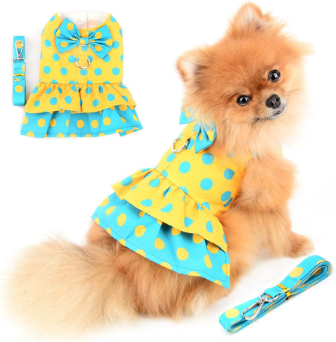 Dog Harness Dress for Small Medium Dogs Female Girls Polka Dots Tutu Skirt Beauty Pet Clothes with Leash 1.6m Cats Apparel Puppy Chihuahua Yorkie ...