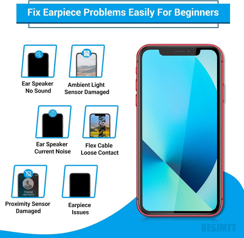 for iPhone Xr Ear Speaker Replacement Repair Kit NEW Front Earpiece Module with Ambient Light Sensor Part Proximity Sensor Flex Cable Connector Fi...