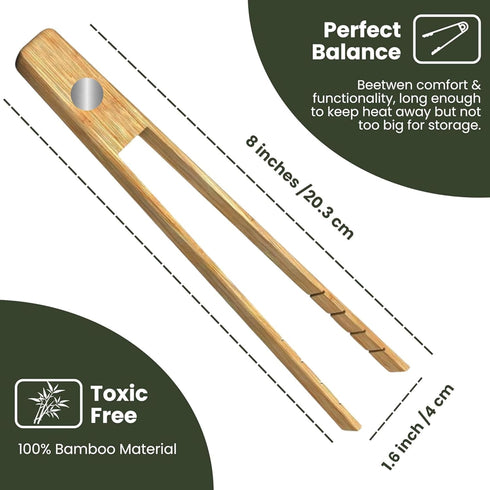 Toaster Tongs With Magnet | Kitchen Utensils For Cooking and Holding Toast Bacon Muffin Bagel Bread | 8 Inch Long Natural Non Toxic Bamboo...