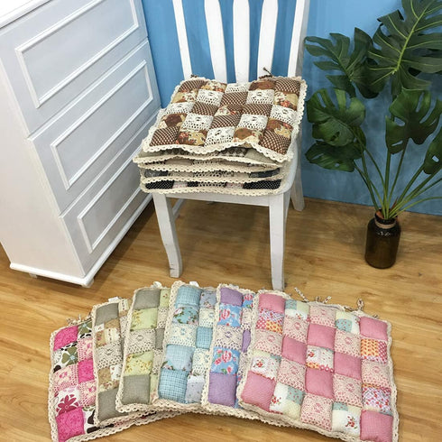 vctops Patchwork Chair Pad with Ties No Slip Lace Trim Chair Cushion Farmhouse Floral Print Kitchen Dining Seat Cushion (017 Green, 16"x16")...