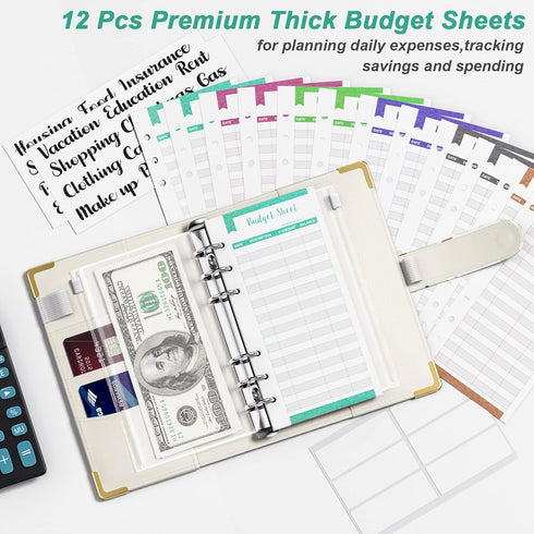 Budget Binder with Zipper Envelopes, A6 Money Saving Binder Cash Envelopes for Budgeting, PU Leather Budget Planner Money Organizer for Cash Bills...