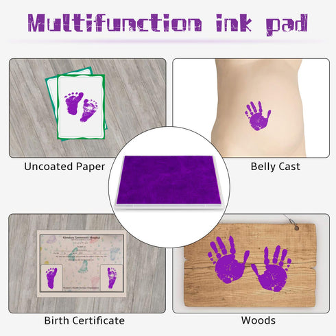 Ink Pad, 5x4'' Washable Non-Toxic Ink Stamp Pad for Baby Footprint Handprint, Purple...
