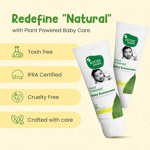 Natural Baby Sunscreen Lotion with Organic Ingredients, SPF 30+, Plant derived 95% Bio Based Ingredients - UVA/UVB Protection, 100ml...