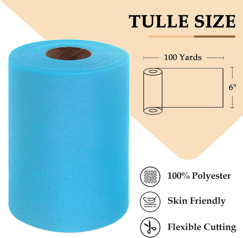 Turquoise Tulle Fabric Roll 6 Inch by 100 Yards (300 feet) Sheer Netting Spool for Tutu Skirt Gift Wrapping Wedding Baby Shower Party Decorations ...