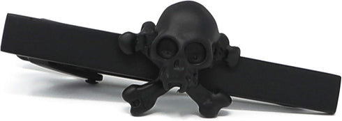 Novelty Matte Black Skull Tie Clip Cross Bones Tie Bar With Box...