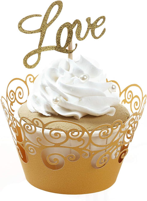Cupcake Wrappers, KPOSIYA 100 Pack Cupcake Wraps Filigree Artistic Bake Cake Paper Cup Little Vine Laser Cut Liner Baking Cups Muffin Case Trays f...