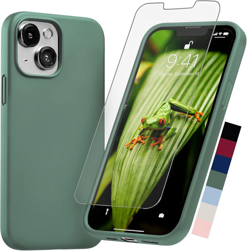 Compatible with iPhone Cover 13 Case Silicone with Screen Protector - Green...