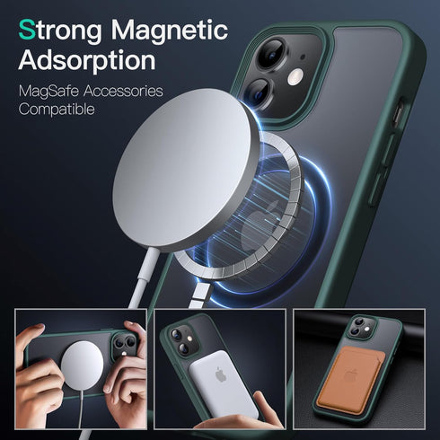 JETech Magnetic Case for iPhone 12/12 Pro 6.1-Inch Compatible with MagSafe, Translucent Matte Back Slim Shockproof Phone Cover (Dark Green)...