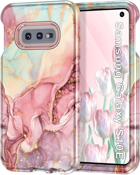 Btscase for Samsung Galaxy S10e Case, Heavy Duty Three Layer Marble Shockproof Full Body Rugged Hard PC+Soft TPU Bumper Drop Protection Women Girl...
