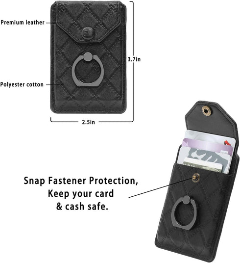 Cell Phone Card Holder RFID Ring Stand Stick on Wallet Card Holder of Phone All Smartphones Adhesive Credit Card Holder for Cell Phone-Black...