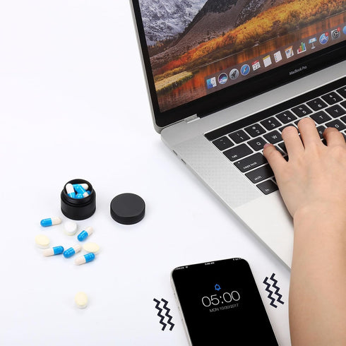 Small Daily Pill Box - Portable Waterproof Metal Pill Case for Pocket or Purse Aluminium Alloy Round Travel Pill Container Medicine Vitamin Organi...