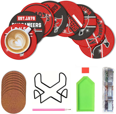 8 Pcs Diamond Painting Coasters Kit, DIY Football Diamond Art Coasters with Holder for Tampa Bay Adults Kids...