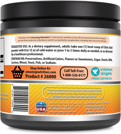 Amazing Formulas Citric Acid Powder Supplement | 100 Grams Per Serving | 454 Servings | Unflavored | Non-GMO | Gluten-Free | Made in USA...