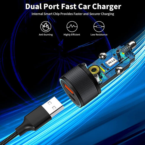 iPhone Car Charger, 38W MFi Certified Lightning Car Charger, USB C Car Charger Adapter PD3.0&QC3.0 Car Charger with 2Pack Lightning Cable for iPho...