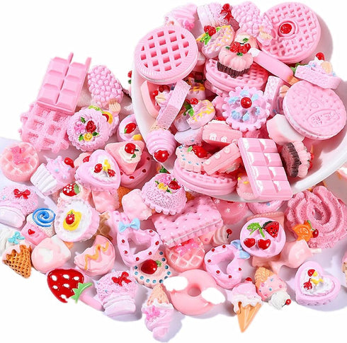 Zhiheng Random 30 Pack Cute Candy Plastic Beads Fruit Dessert Ice Cream Resin Charms Slices Flatback Buttons for Handcraft Accessories Scrapbookin...