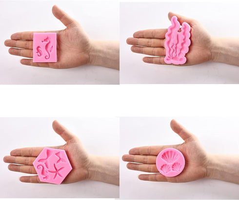 Mermaid Theme Cake Mold, Mermaid, Shell, Seaweed, Coral Silicone Mold Cupcake Toppers Mold for Candy,Chocolate,Fondant,Polymer Clay,Crafting Proje...