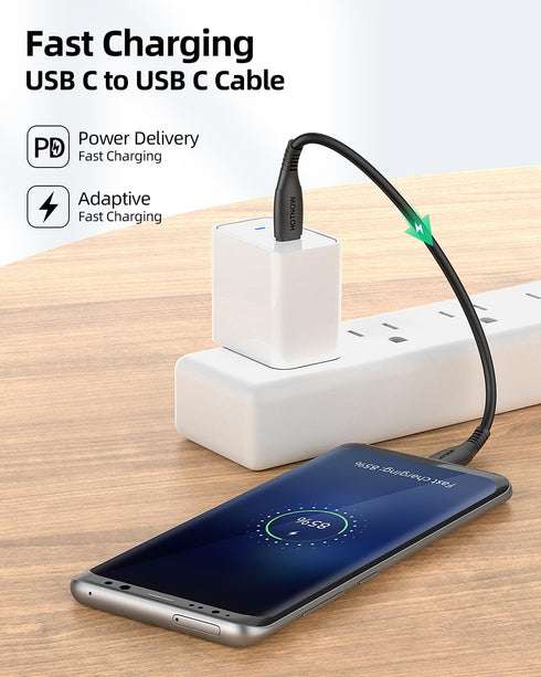 USB C to C Cable 1FT 3 Pack, 12inch USB-C 65W Fast Charging Cords for Samsung Galaxy S21/S21+/S20+ Ultra, Note 20/10 Ultra, Air 2020, iPad Pro, Po...