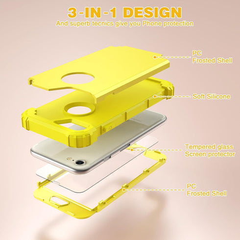 IDweel Heavy Duty Hybrid Hard PC Cover Soft Silicone Bumper Full Body Case for iPhone 8/7, Yellow with Screen Protector......