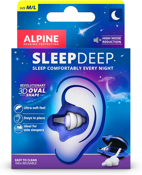 Alpine SleepDeep - Soft Ear Plugs for Sleeping and Concentration - New 3D Oval Shape and Noise Reducing Gel for Better Attenuation - 27 dB - Ideal...