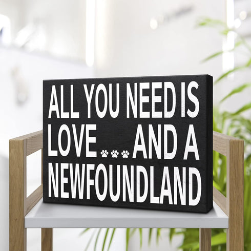 JennyGems Newfoundland Gifts, All You Need Is Love and a Newfoundland Wooden Sign, Newfoundland Dog Mom, Shelf Decor and Wall Hanging, Made in USA...